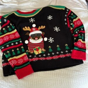 HOLIDAY SWEATER REINDEER DOG with BLING & POM POMS
